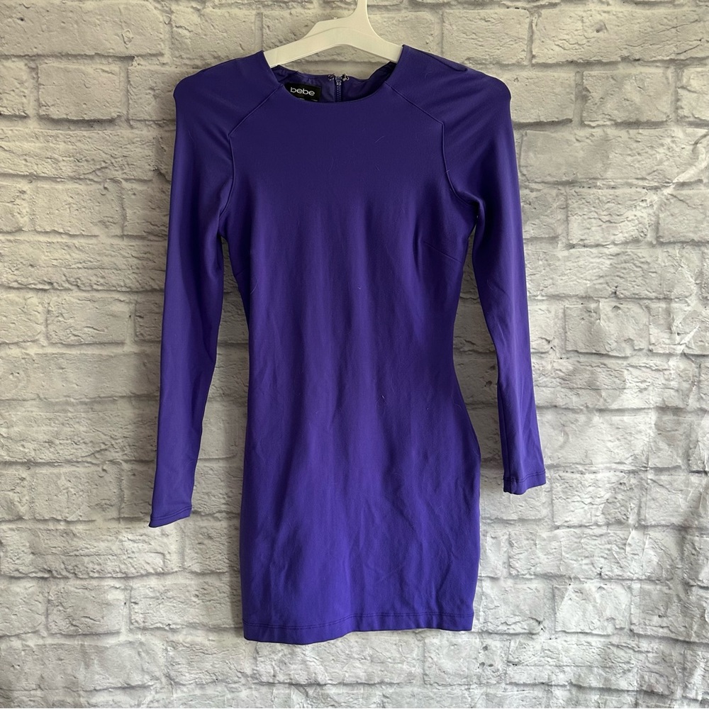 bebe Purple Long Sleeve Bodycon Dress